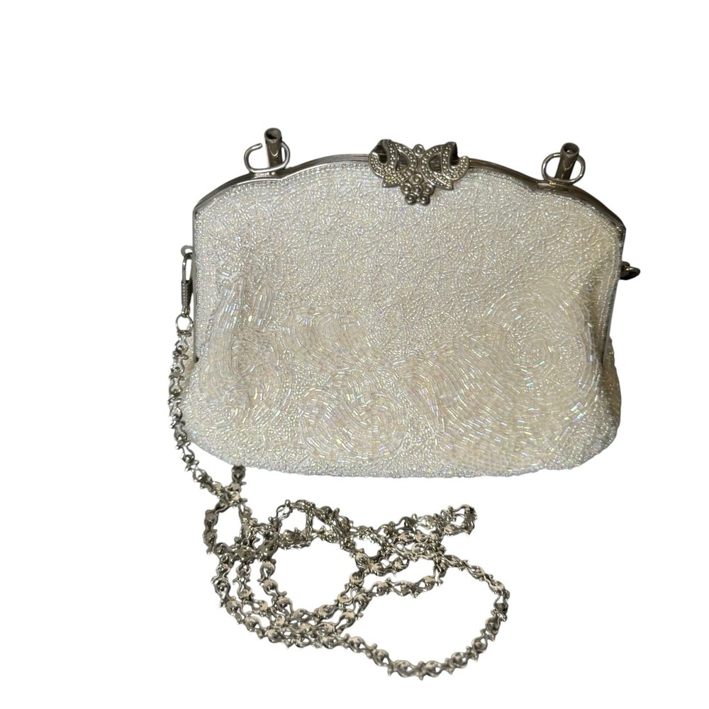 Walborg Evening Bag Womens Small White‎ Excellent Micro Beaded Vintage